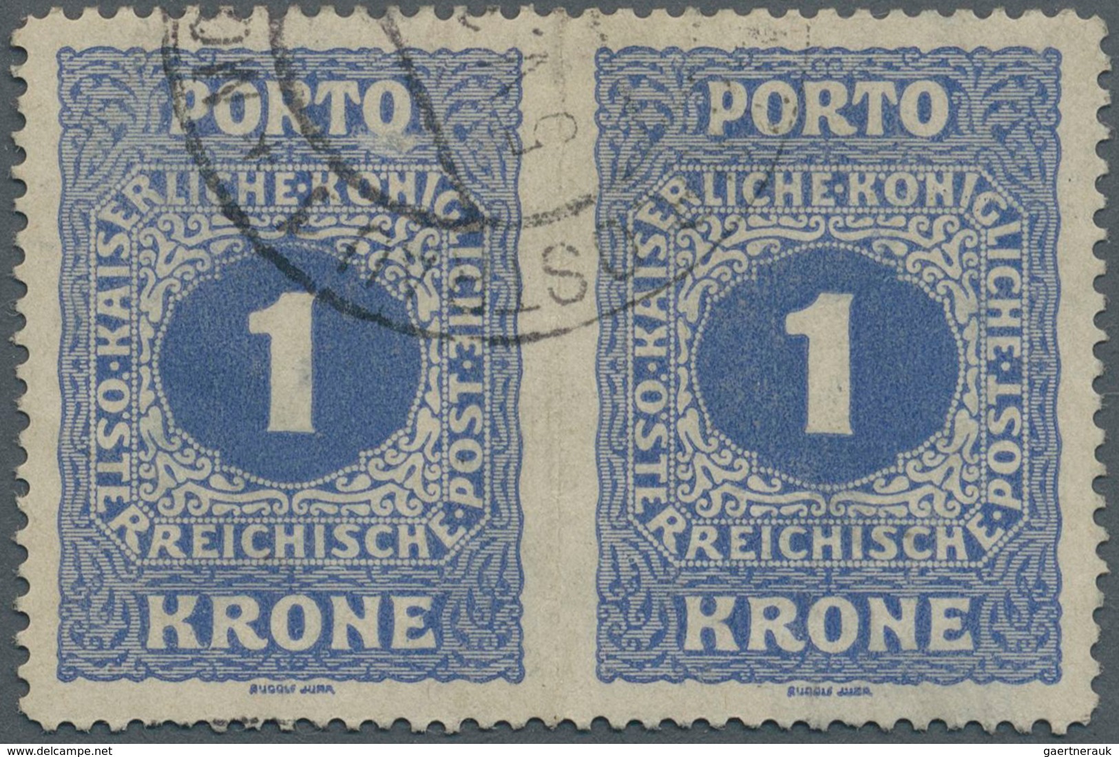 Österreich - Portomarken: 1916, 1 Kr. Blau, Waagerechtes Paar Mit Abart "MITTIG UNGEZÄHNT", Sauber G - Taxe