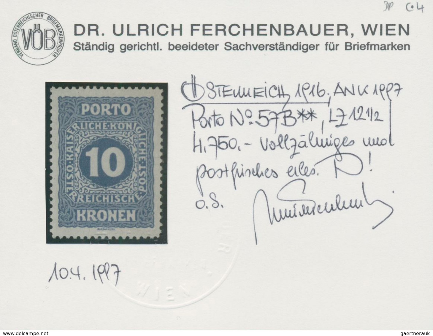 Österreich - Portomarken: 1916, 5 Kr. Und 10 Kr. Je In Linienzähnung L12½, Postfrisch, 5 Kr. Vom Obe - Taxe