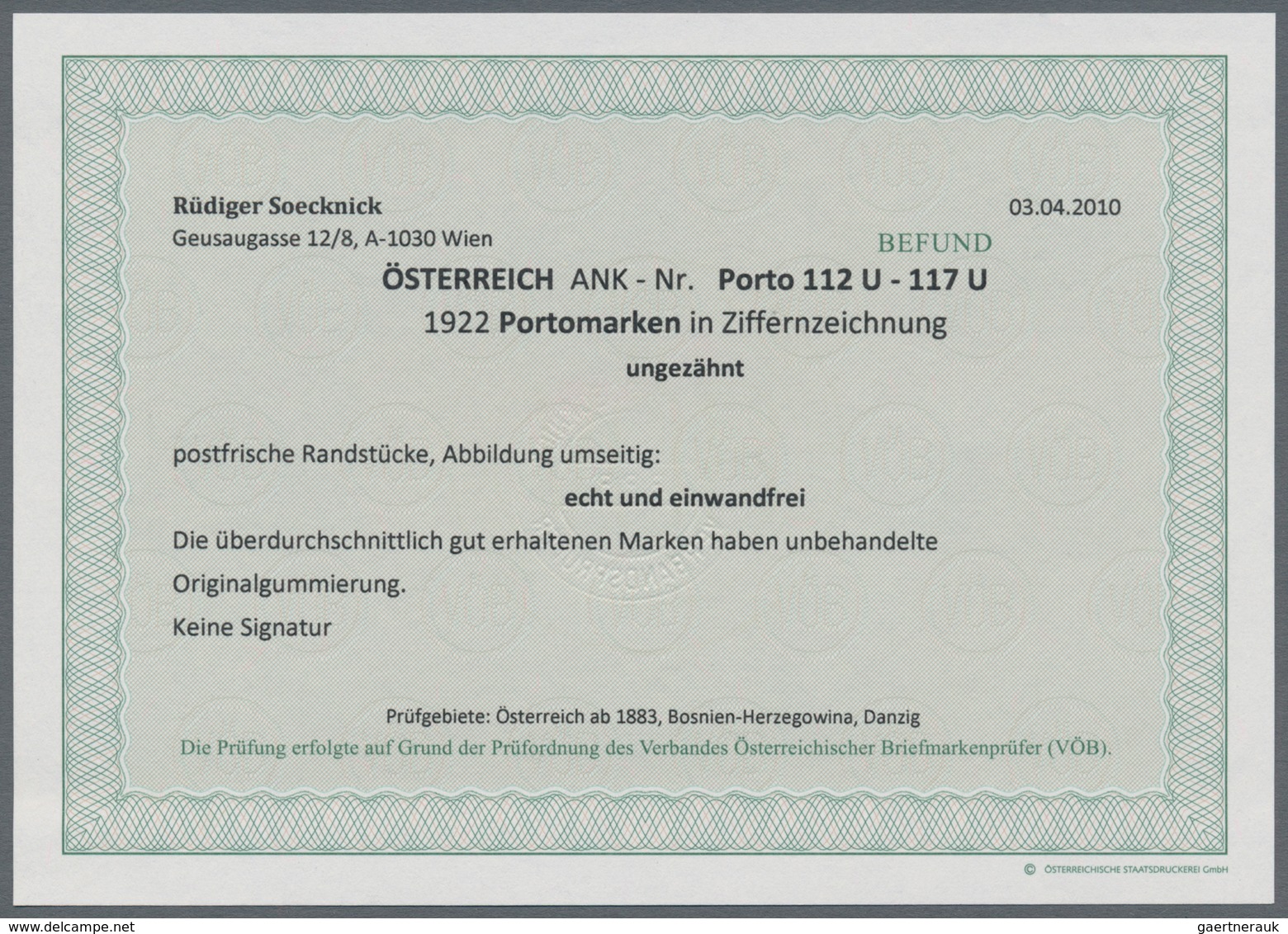 Österreich - Portomarken: 1922, Ziffern, 10 Kr. bis 50 Kr. kleines Format, sechs Werte ungezähnt vom