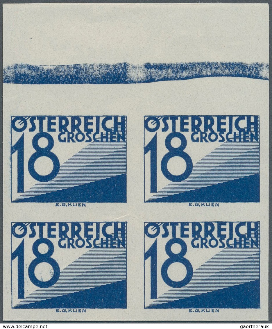 Österreich - Portomarken: 1934, Ziffern 18 Gr. Blau, Ungezähnter Oberrand-4er-Block, Postfrisch, Uns - Taxe