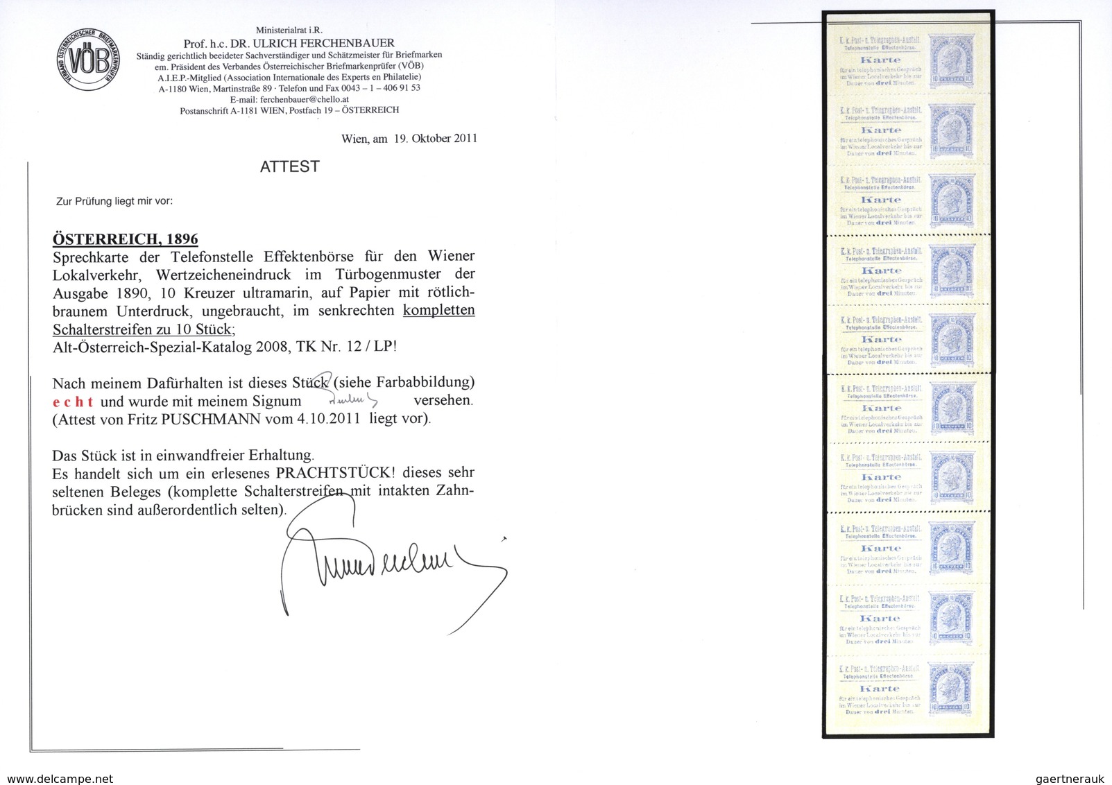 Österreich - Telefonsprechkarten: 1896, Sprechkarte Der Telefonstelle Effektenbörse Für Den Wiener L - Sonstige & Ohne Zuordnung