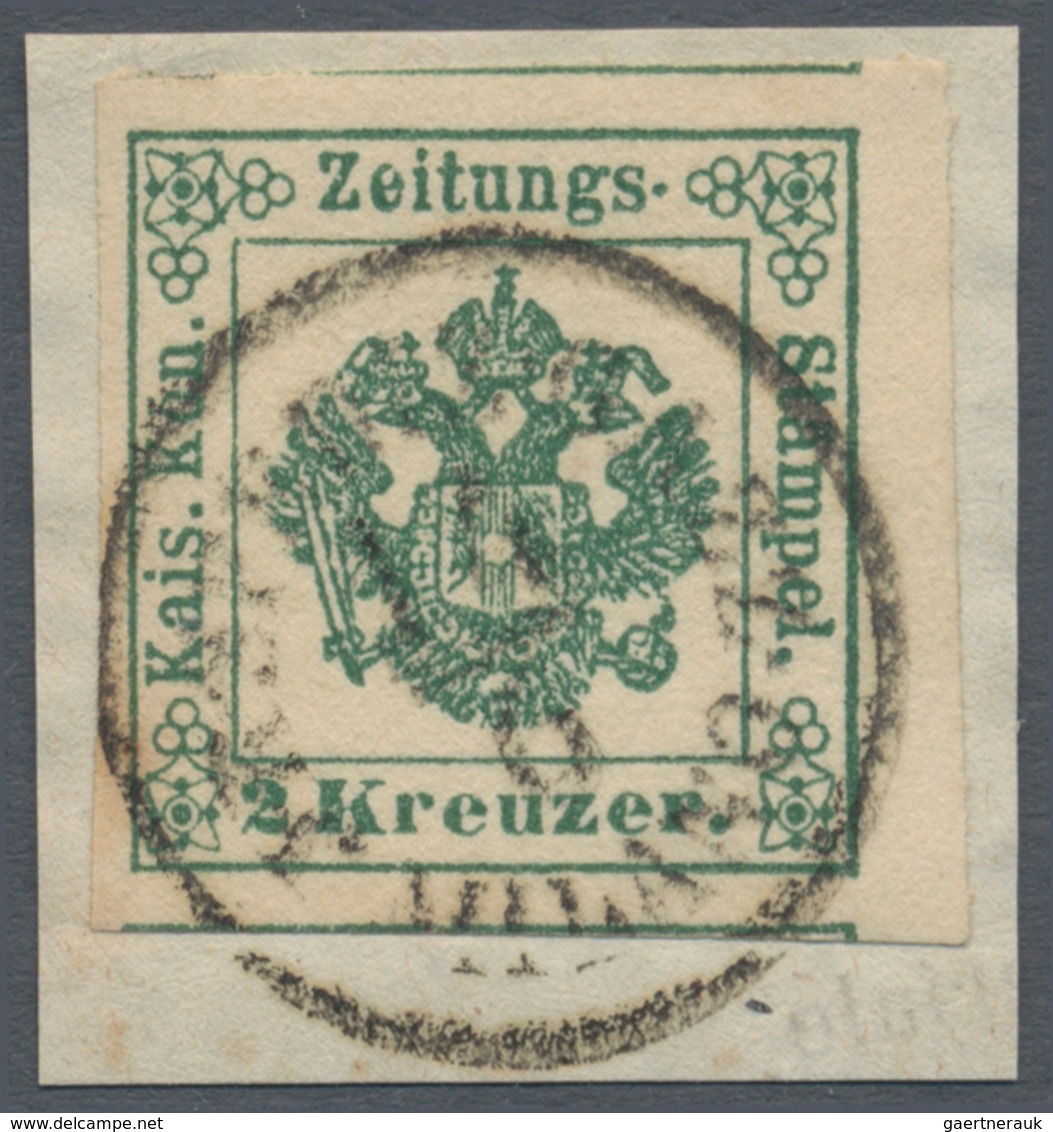 Österreich - Zeitungsstempelmarken: 1853, 2 Kreuzer Mittelgrün, Type I A, Allseits Voll- Bis überran - Newspapers