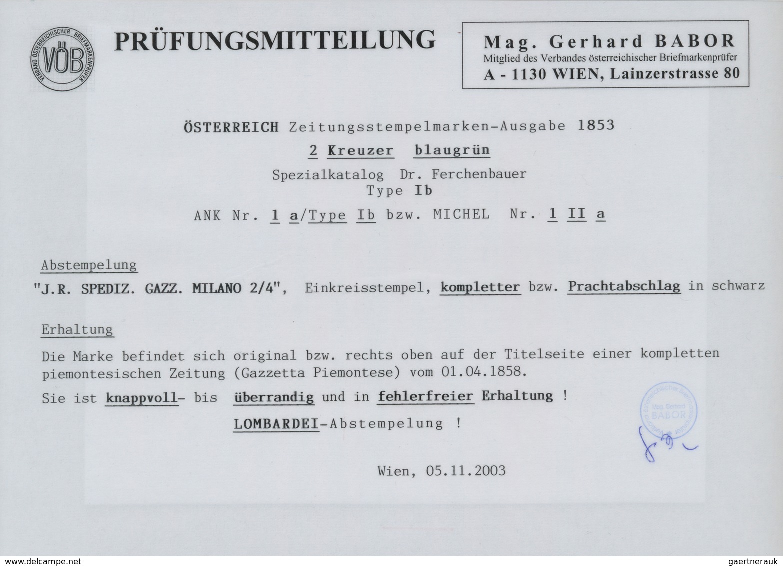 Österreich - Zeitungsstempelmarken: 1853, 2 Kreuzer Blaugrün, Type I B, Allseits Knappvoll- Bis über - Newspapers