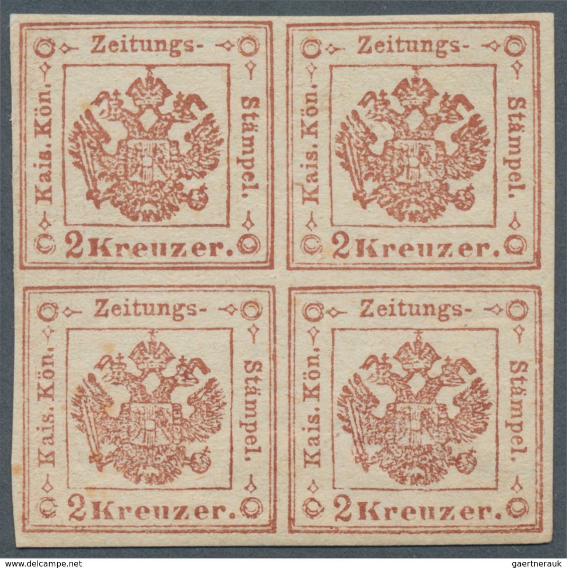 Österreich - Zeitungsstempelmarken: 1859, 2 Kreuzer Rotbraun, Type II, Platte 2 (enger Senkrechter A - Newspapers