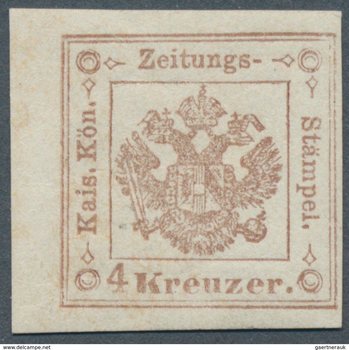 Österreich - Zeitungsstempelmarken: 1858, 4 Kreuzer Hellbraun, Oben Und Unten Breitrandig, Rechts En - Zeitungsmarken