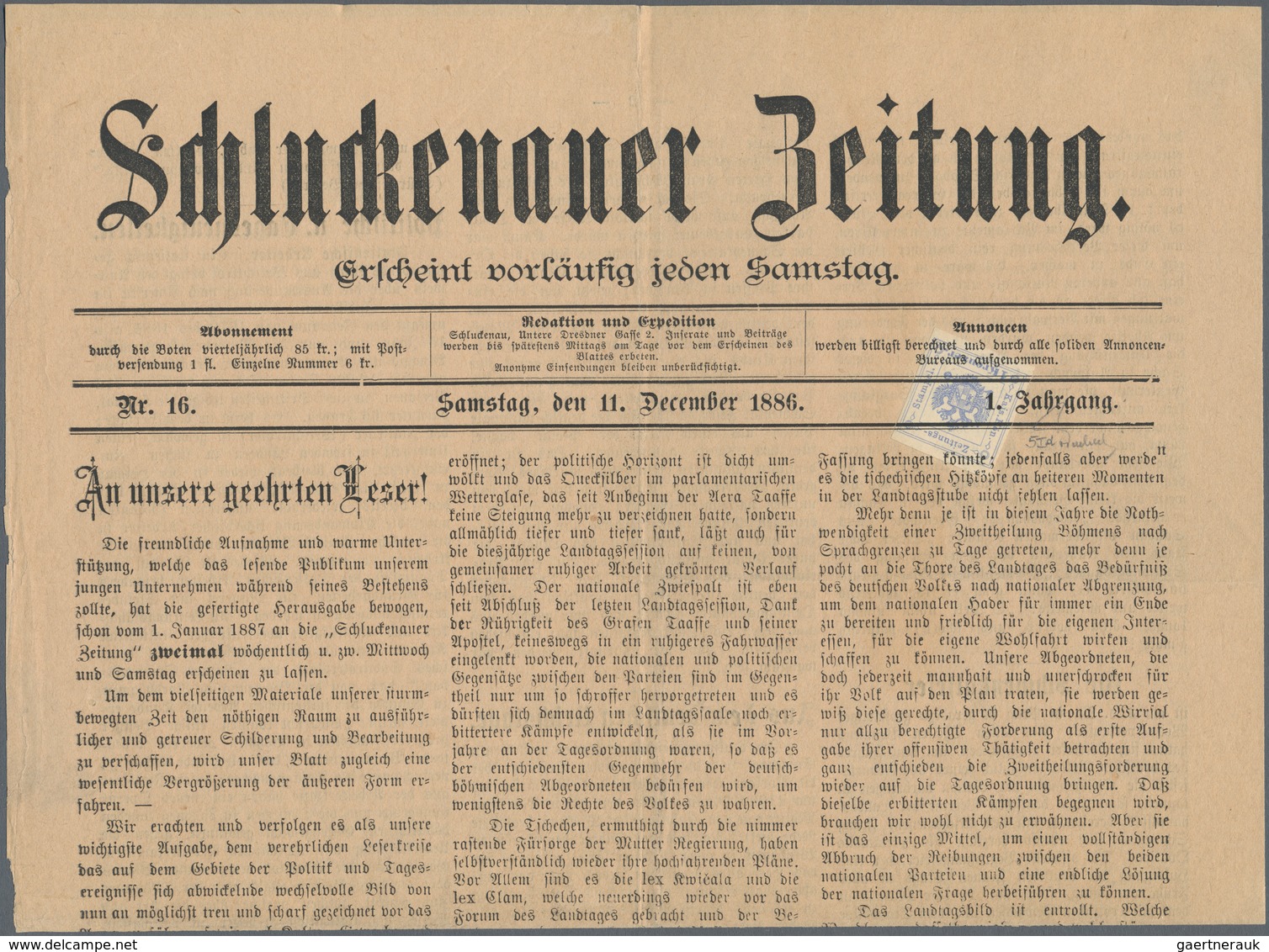 Österreich - Zeitungsstempelmarken: 1877, 1 Kreuzer Ultramarin, Type I, Links Und Rechts Breitrandig - Newspapers