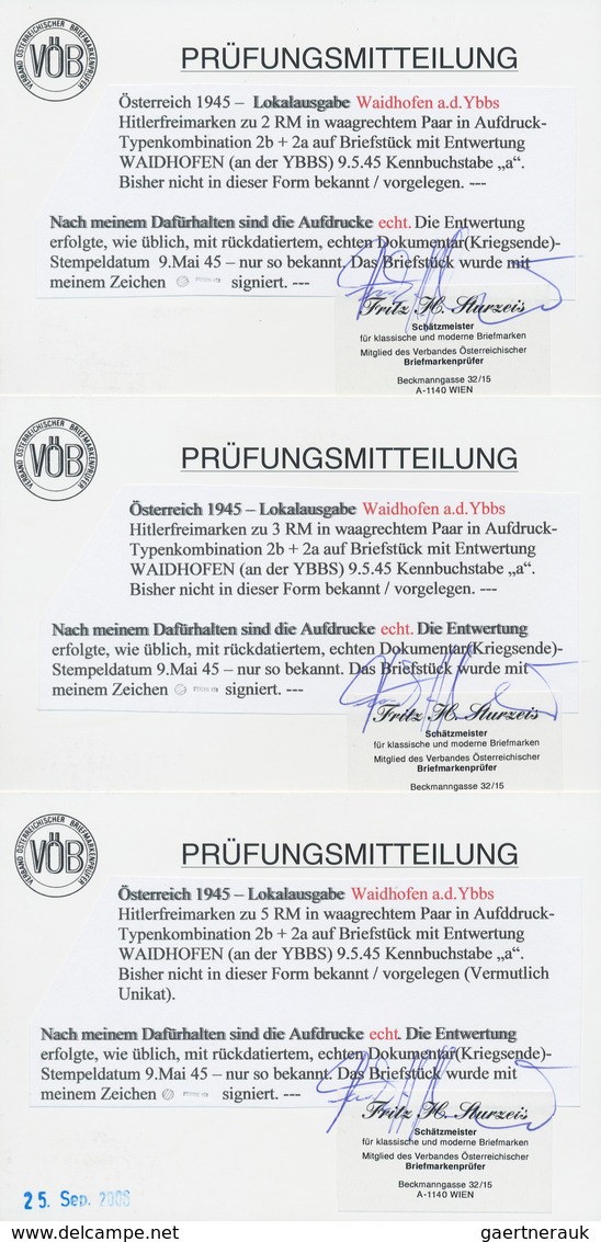 Österreich - Lokalausgaben 1945 - Waidhofen: 1945, 2 RM, 3 RM Und 5 RM, Jeweils Im Waagerechten Paar - Sonstige & Ohne Zuordnung