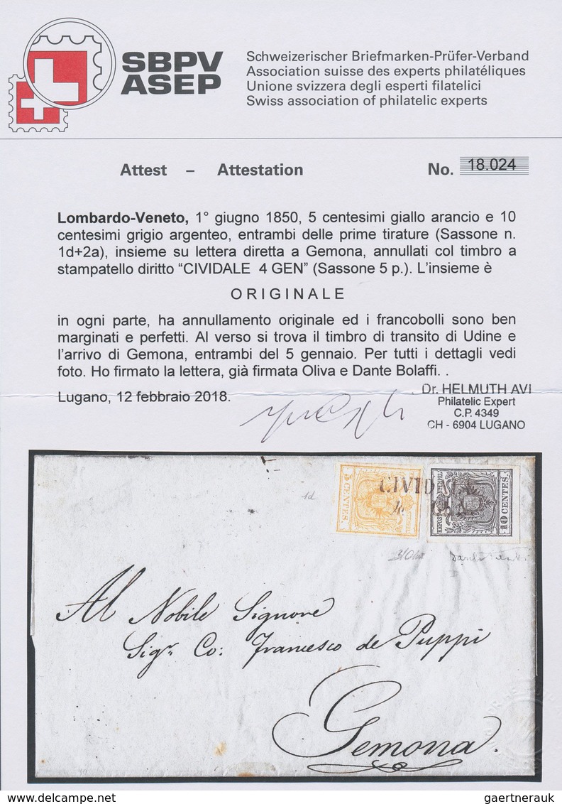 Österreich - Lombardei Und Venetien: 1851, 5 C Orangegelb U. 10 C Silbergrau, Handpapier, Beide Erst - Lombardy-Venetia