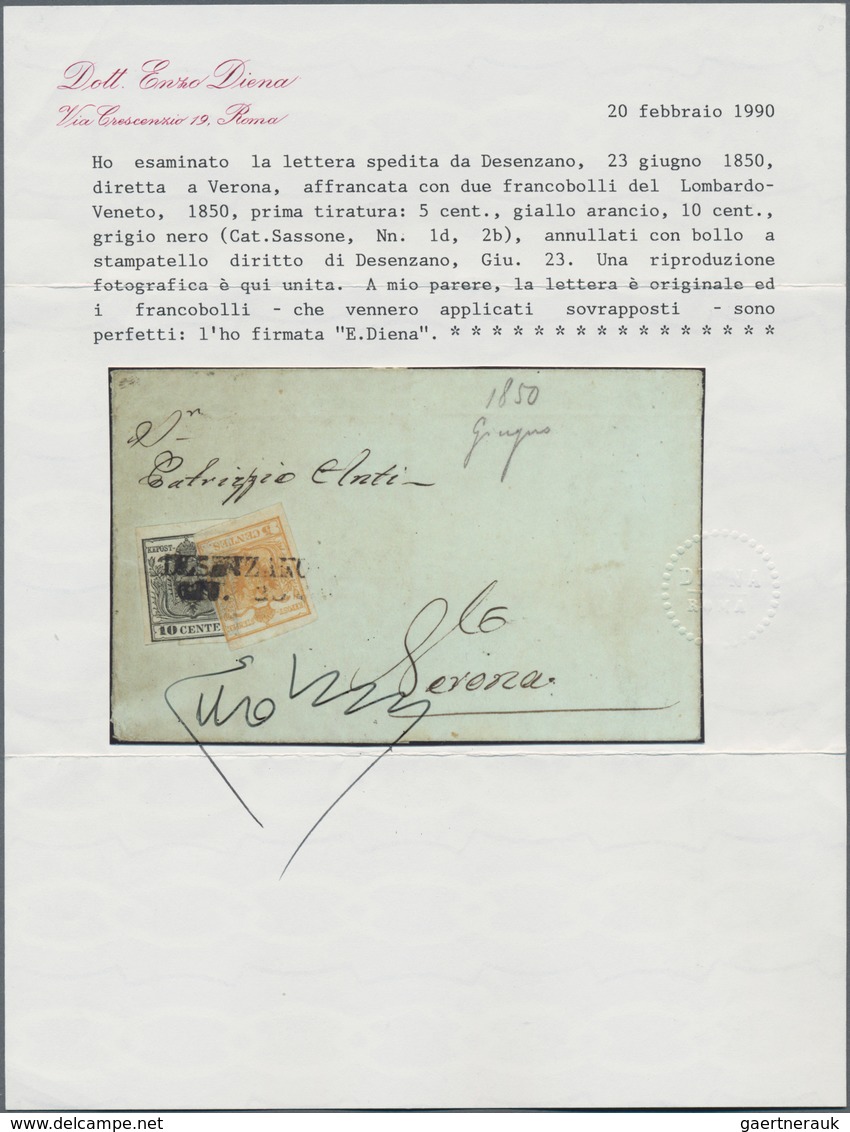 Österreich - Lombardei Und Venetien: 1850, 5 C Orangegelb Auf Dünnem Papier, Type I Und 10 C Grausch - Lombardy-Venetia