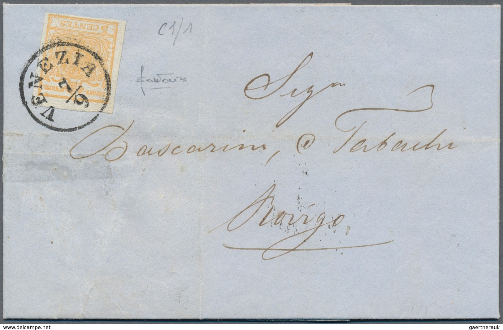 Österreich - Lombardei Und Venetien: 1850: 5 C. Orangegelb, Einzelfrankatur Auf Brief (repariert) Vo - Lombardo-Vénétie
