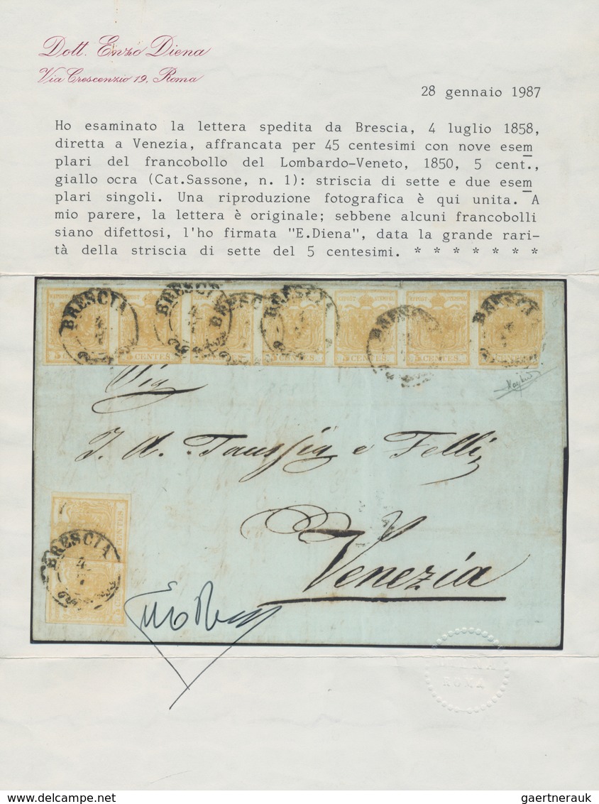 Österreich - Lombardei Und Venetien: 1850, 5 Centesimi Ockergelb, Waagerechter 7er-Streifen U. 2 Ein - Lombardo-Vénétie