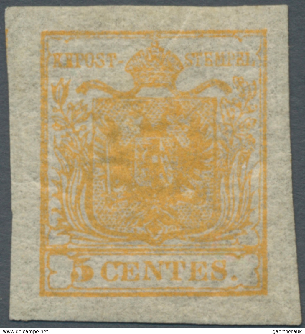 Österreich - Lombardei Und Venetien: 1850, 5 C Orange, Ungebrauchtes Ausnahme-Exemplar Mit Vollem Or - Lombardo-Vénétie