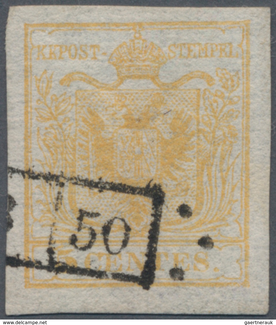 Österreich - Lombardei Und Venetien: 1850, 5 C. Gelb Auf Handpapier Als Erstdruck, Gut Gerandete Mar - Lombardy-Venetia