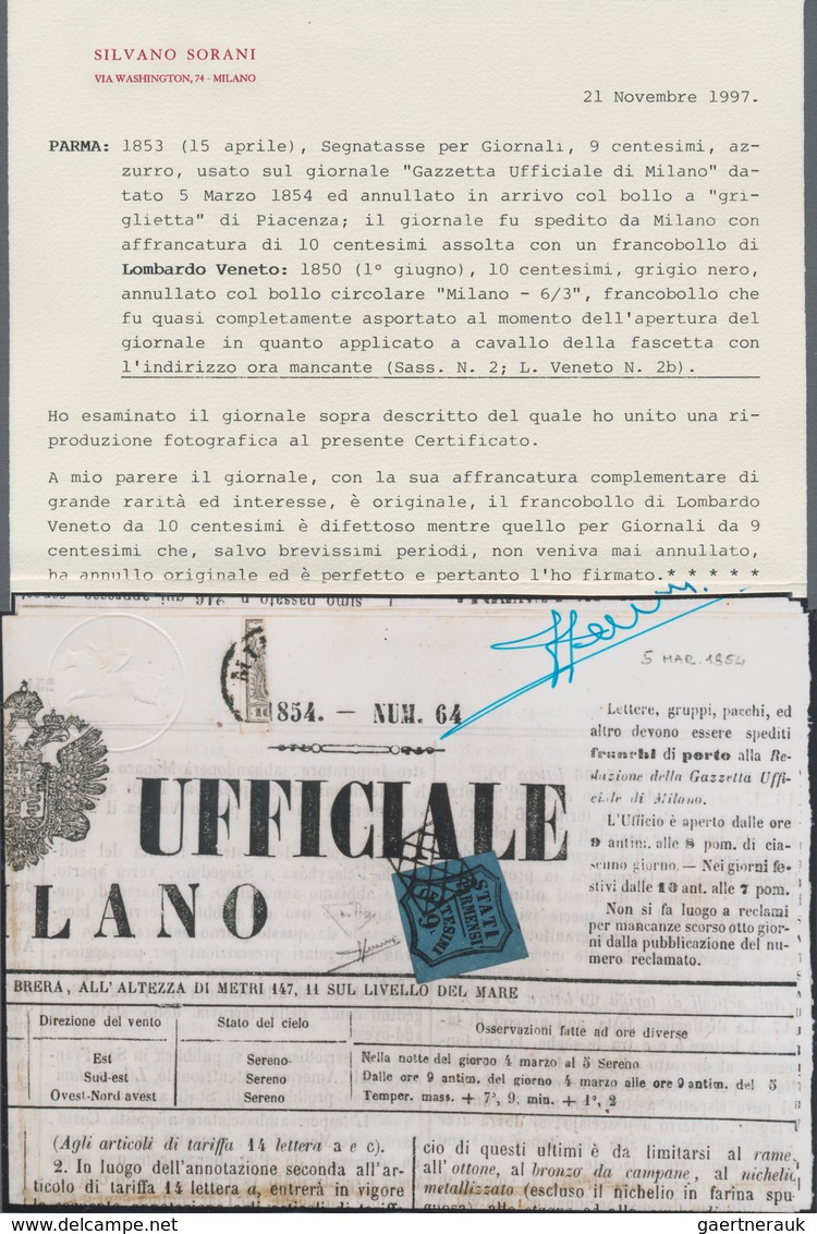 Österreich - Lombardei Und Venetien: 1854 "Offizielle Zeitung Von Mailand" (Gazetta Ufficiale Di Mil - Lombardo-Vénétie