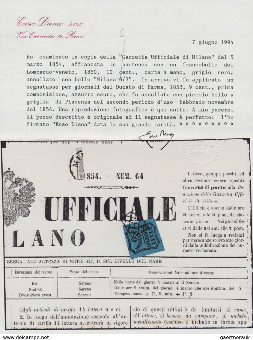 Österreich - Lombardei Und Venetien: 1854 "Offizielle Zeitung Von Mailand" (Gazetta Ufficiale Di Mil - Lombardo-Vénétie