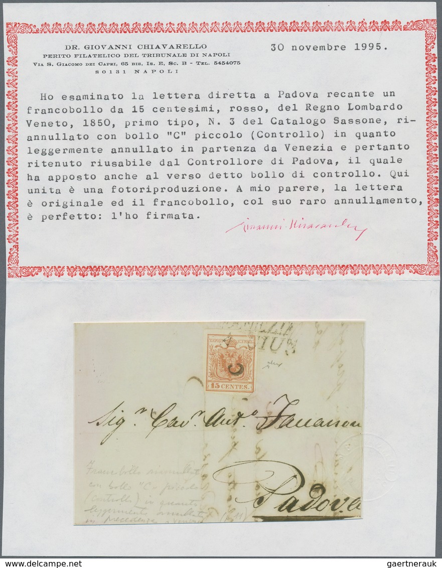 Österreich - Lombardei Und Venetien: 1850, 15 C Erstdruck Von Venedig, 4/6/50 Nach Padua, 4. Verwend - Lombardo-Vénétie