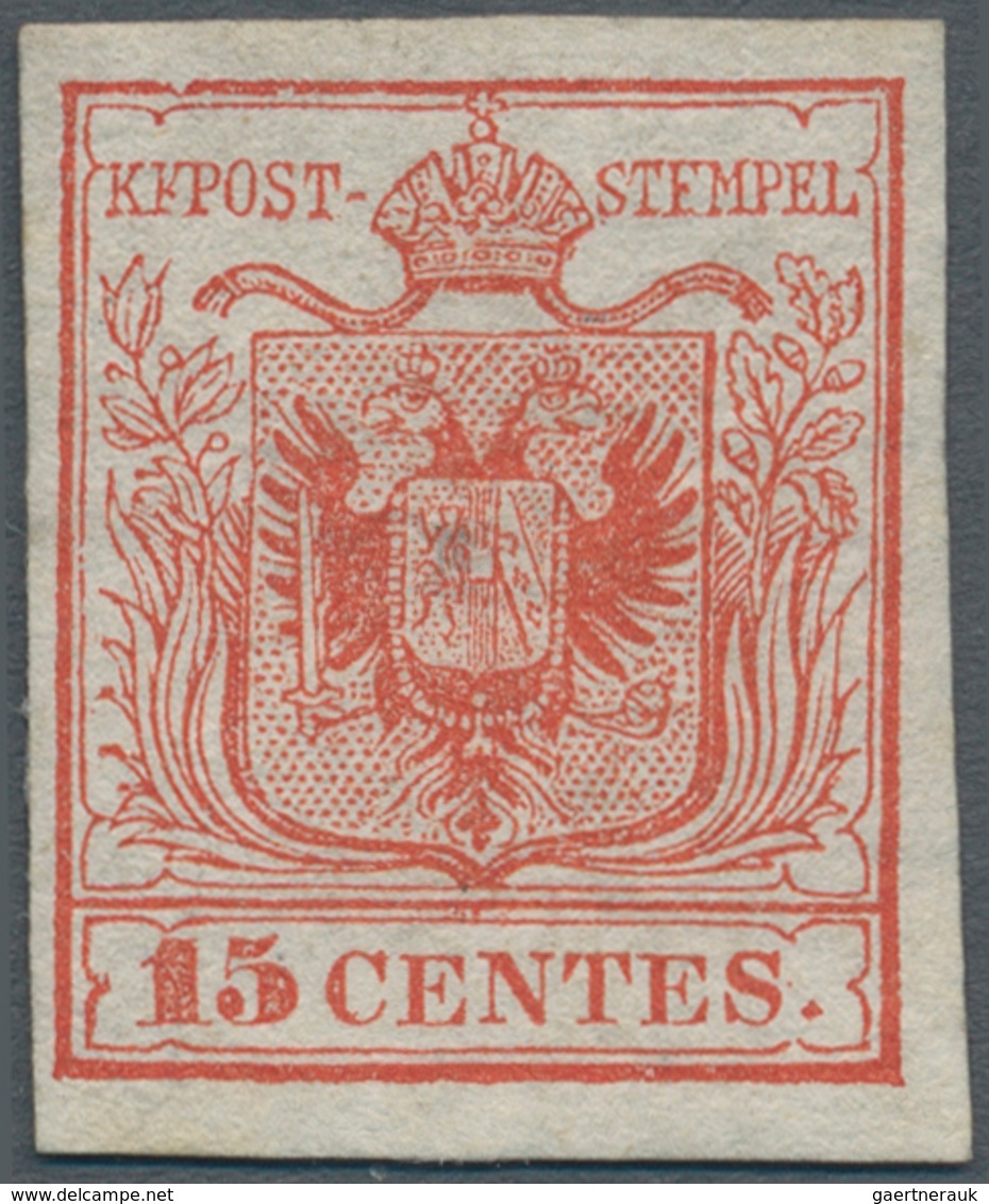 Österreich - Lombardei Und Venetien: 1850, 15 Cmi. Handpapier In Type I Der Platte 1 Karminrot Als E - Lombardo-Vénétie