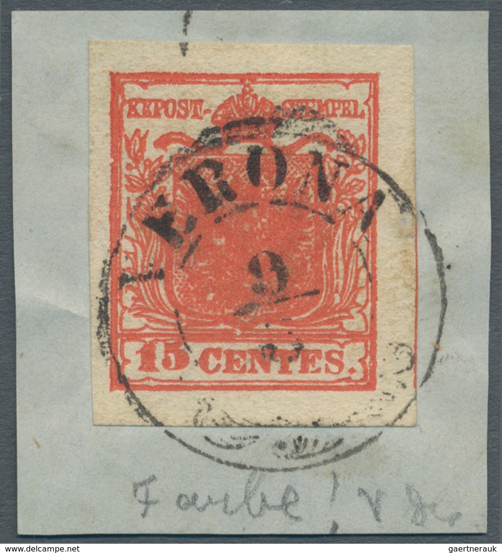 Österreich - Lombardei Und Venetien: 1850, Wappenzeichnung 15 C. Tiefzinnoberrot, Handpapier Type II - Lombardo-Venetien