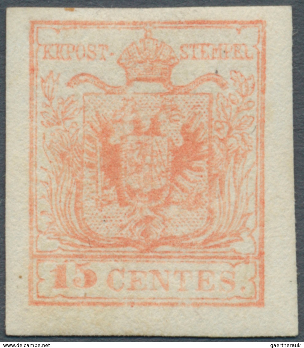 Österreich - Lombardei Und Venetien: 1850, 15 Cent. Rosa, Maschinenpapier, Type III, Ungebraucht Mit - Lombardy-Venetia