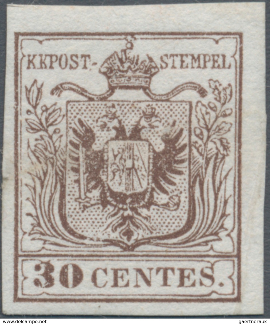 Österreich - Lombardei Und Venetien: 1850. 30 Centes. Braun, Ungebraucht Mit Gummirestchen, Handpapi - Lombardo-Vénétie