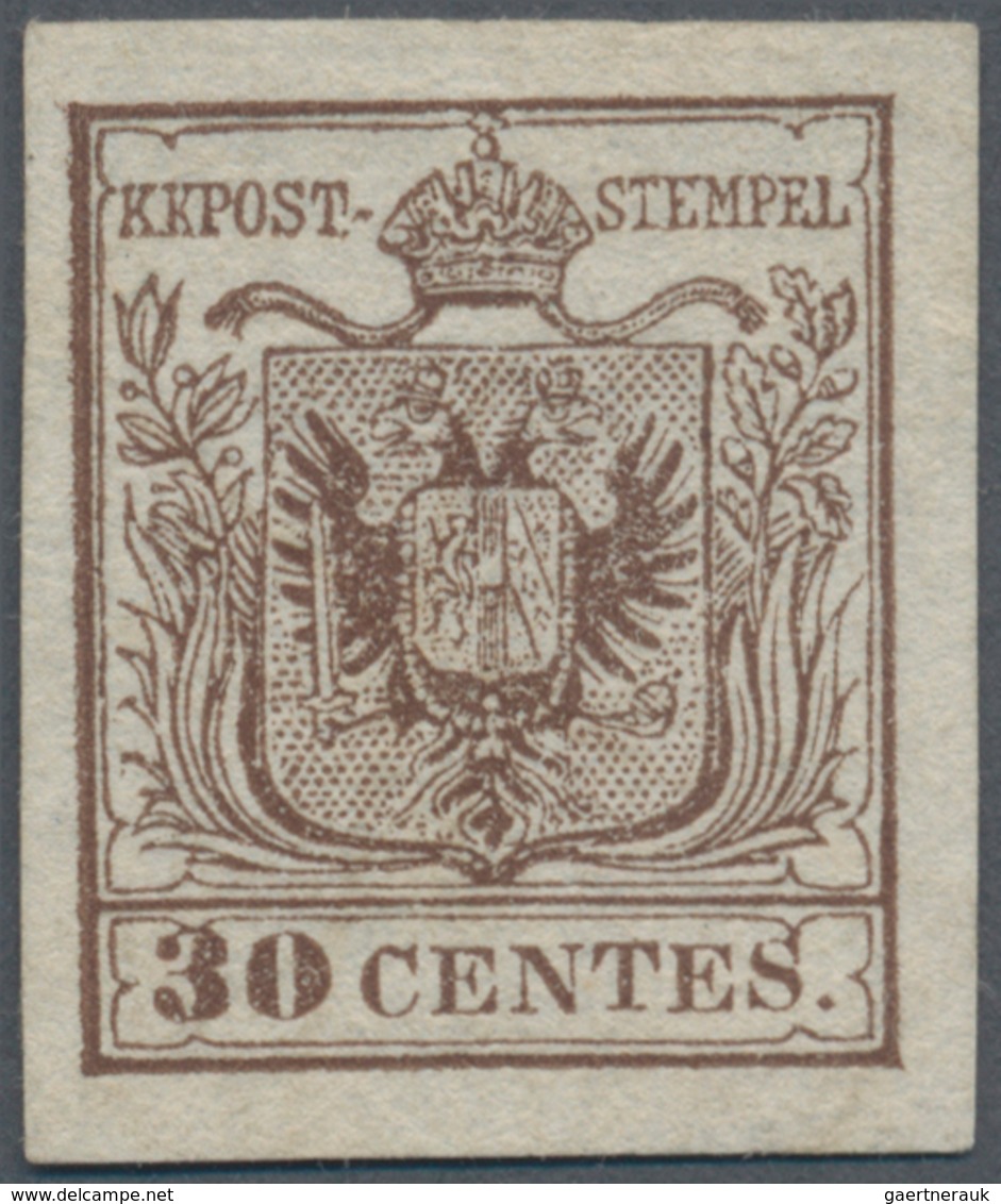 Österreich - Lombardei Und Venetien: 1850, 30 C. Braun, Handpapier, Farbfrisches Ungebrauchtes Exemp - Lombardo-Vénétie