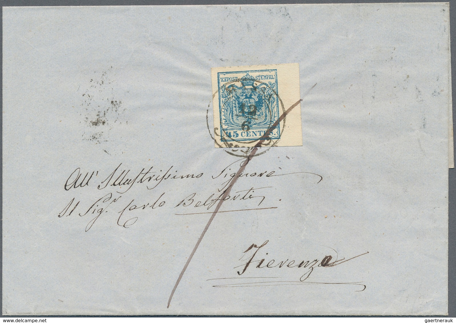 Österreich - Lombardei Und Venetien: 1857: 45 Centes Blau, Vom Bogenrand, Auf Brief Von Massa 12/6 N - Lombardy-Venetia