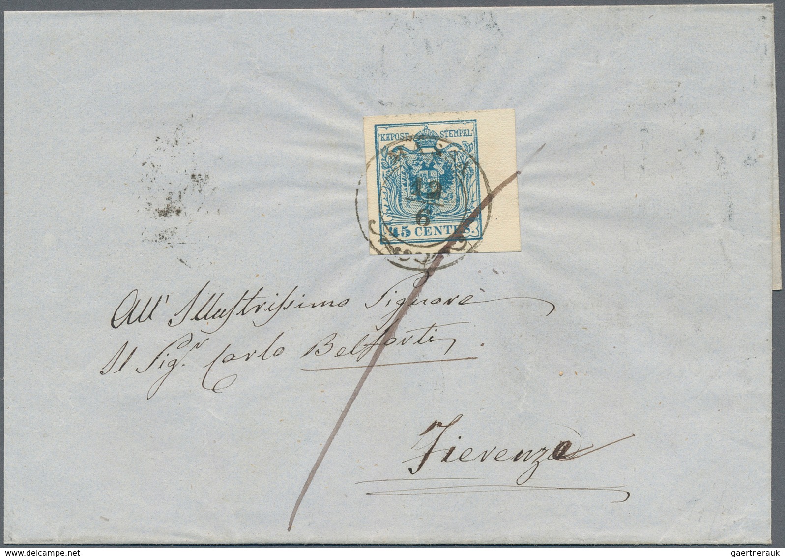 Österreich - Lombardei Und Venetien: 1857: 45 Centes Blau, Vom Bogenrand, Auf Brief Von Massa 12/6 N - Lombardo-Venetien