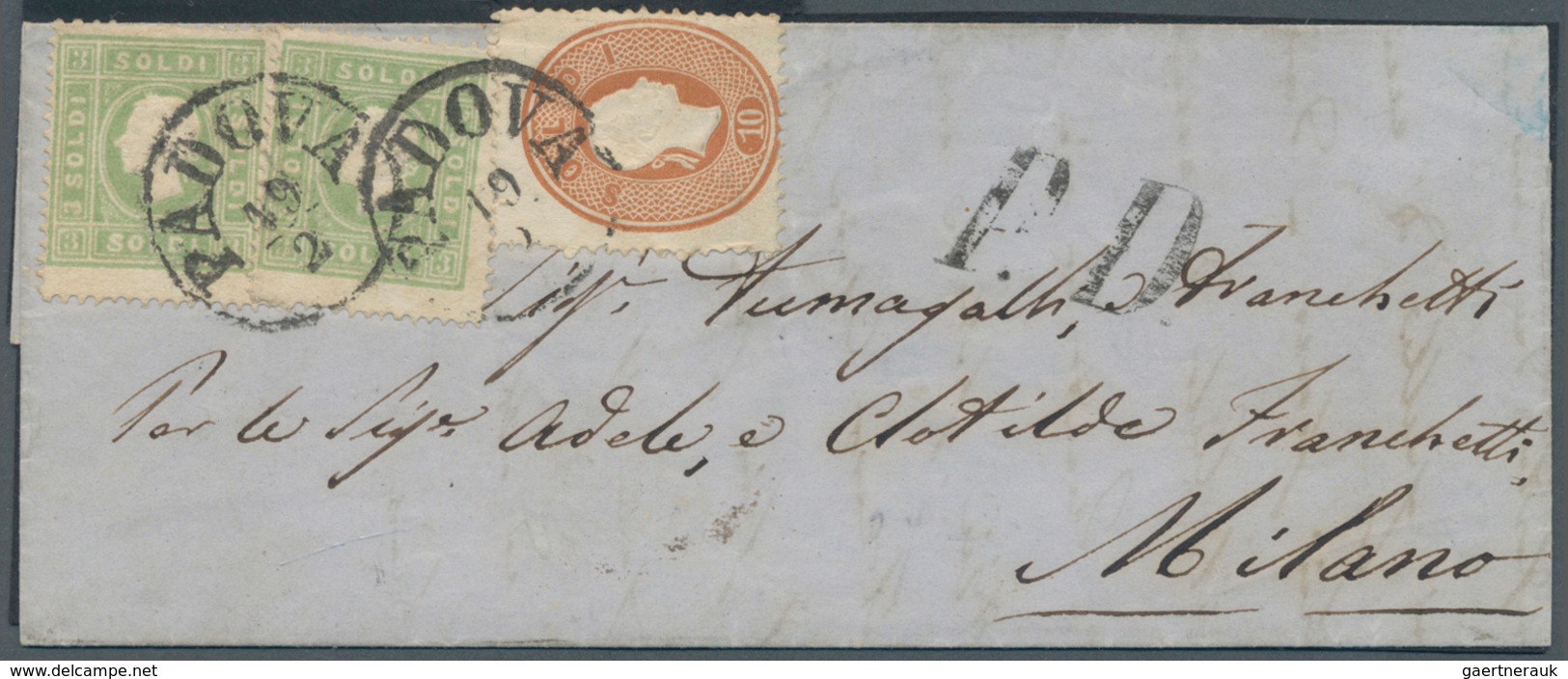 Österreich - Lombardei Und Venetien: 1863, Folded Cover To MILANO Franked With 3 Soldi Green, Two Si - Lombardy-Venetia