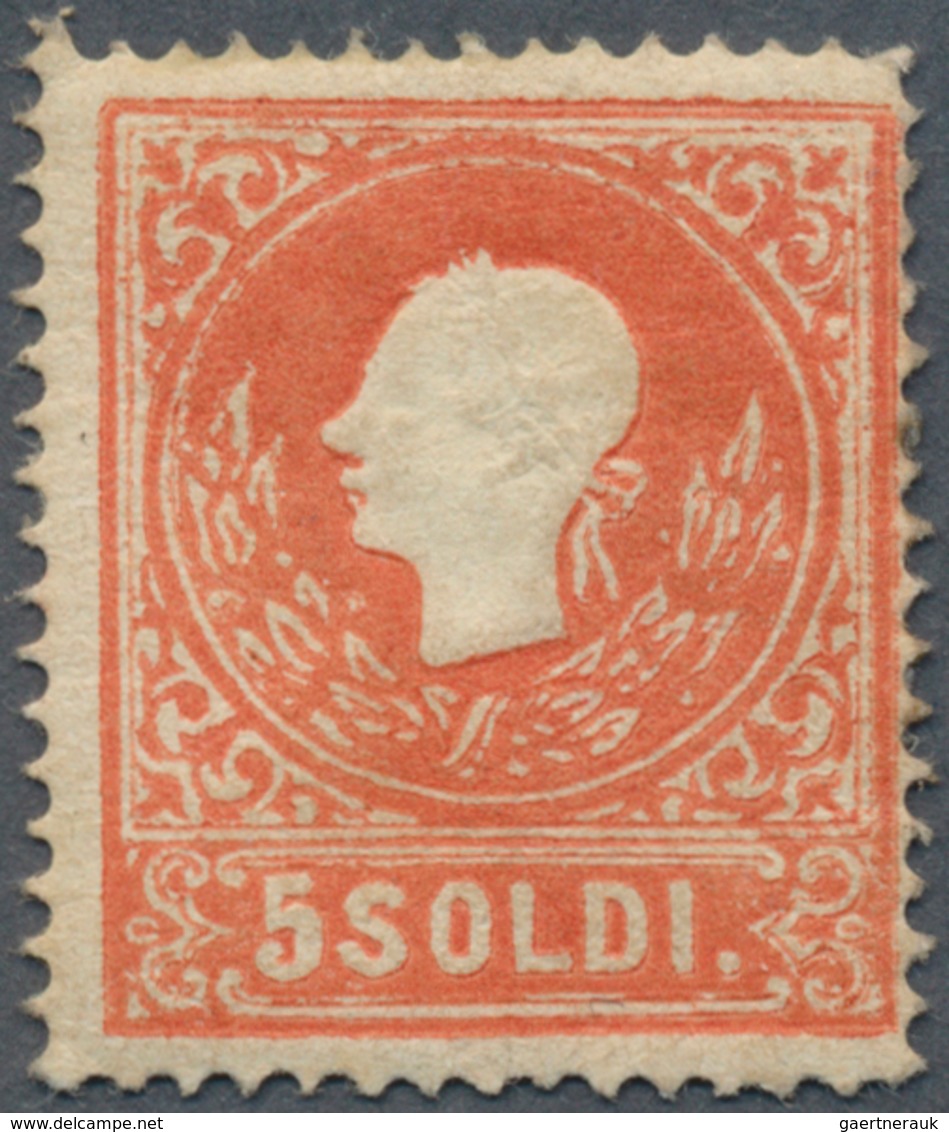 Österreich - Lombardei Und Venetien: 1858, 5 So Rot, Type I, Ungebraucht Mit Originalgummi, Farbfris - Lombardo-Vénétie