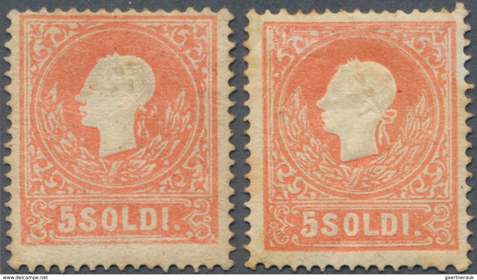 Österreich - Lombardei Und Venetien: 1858/1859, 5 So Rot In Type I Und Type II, Je Ungebraucht Mit O - Lombardo-Venetien