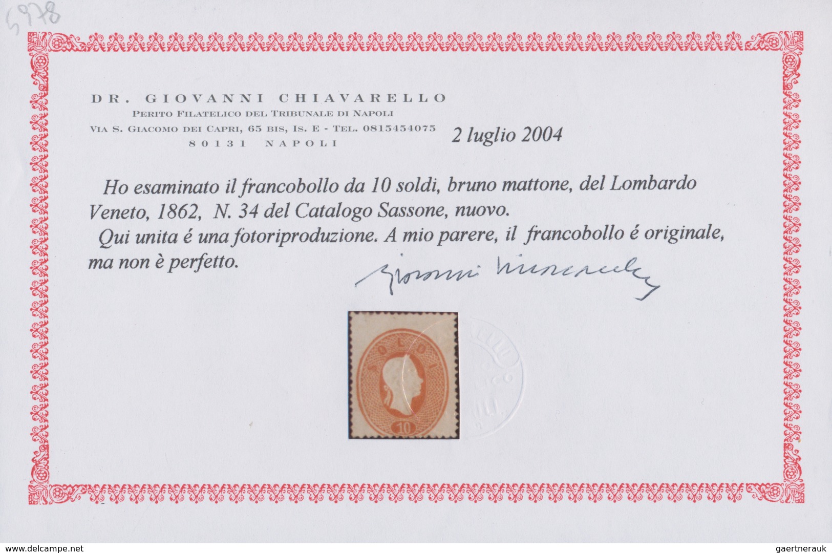 Österreich - Lombardei Und Venetien: 1862, 10 So. Rötlichbraun, Farbfrisches Exemplar, Nach Unten De - Lombardo-Venetien