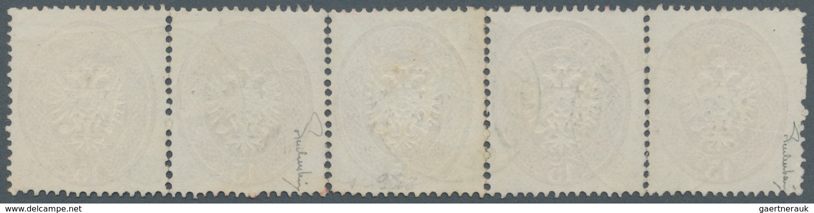 Österreich - Lombardei Und Venetien: 1863, 15 Soldi Braun Im Waager. 5er-Streifen Entwertet Mit 3 Za - Lombardy-Venetia