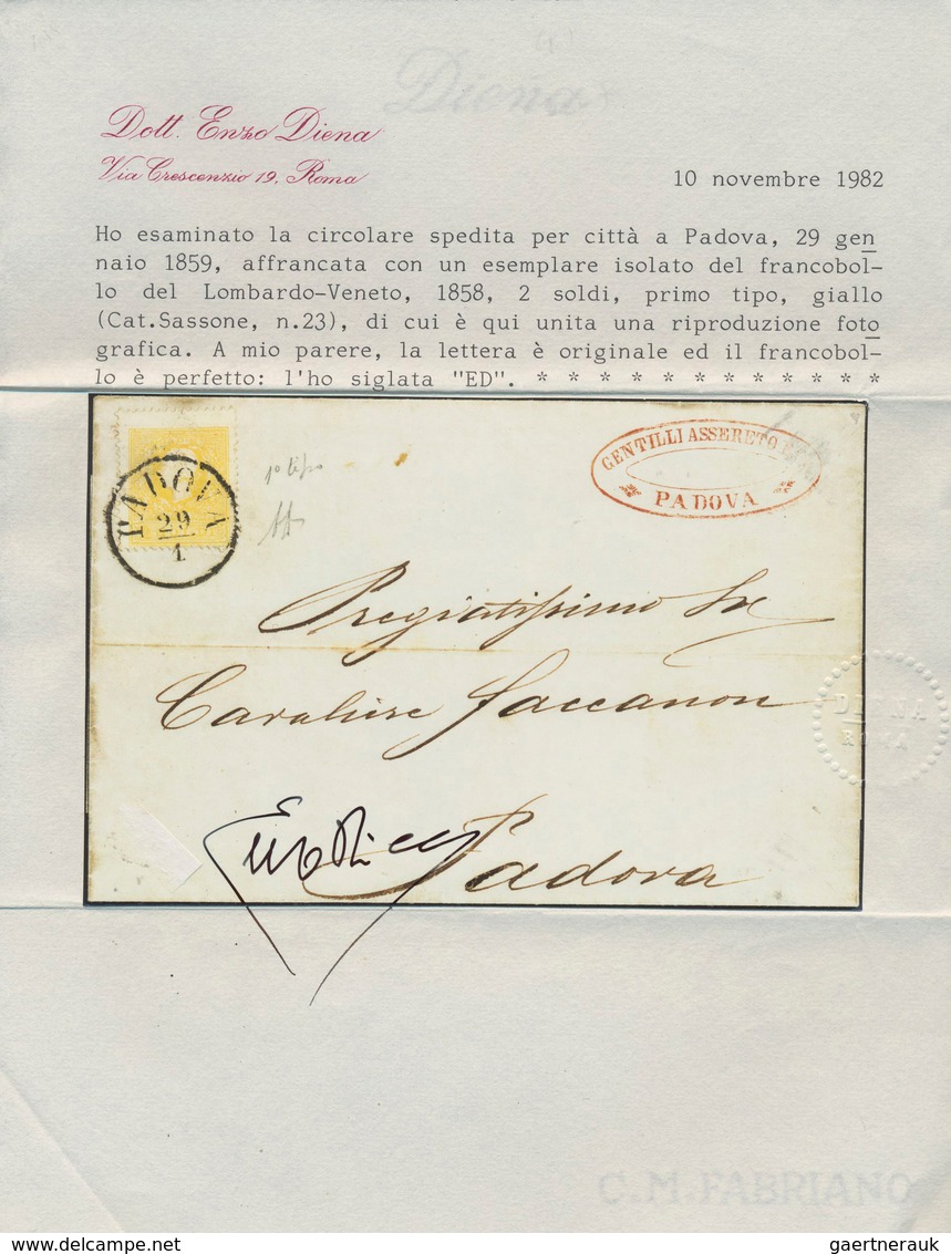 Österreich - Lombardei Und Venetien: 1858, 2 Soldi Gelb, Typ I, Auf Circular Innerhalb Paduas Vom 29 - Lombardo-Vénétie