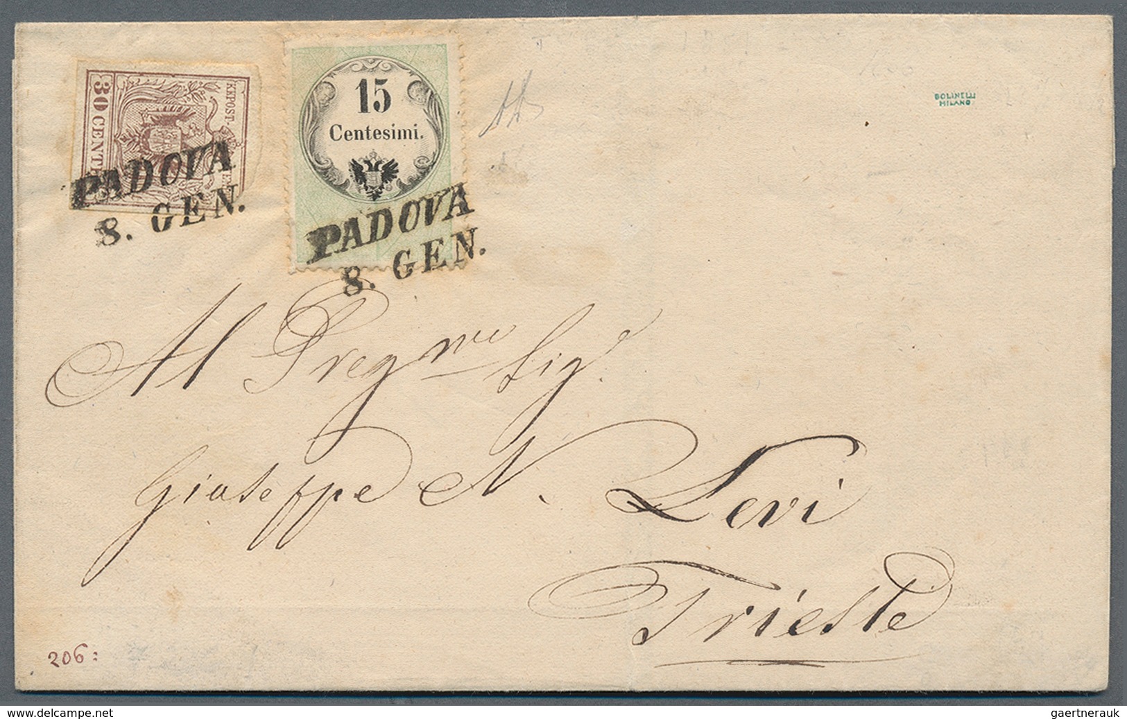 Österreich - Lombardei Und Venetien - Stempelmarken: 1856, Stempelmarke 15 C. Grün/schwarz (kombinie - Lombardo-Vénétie