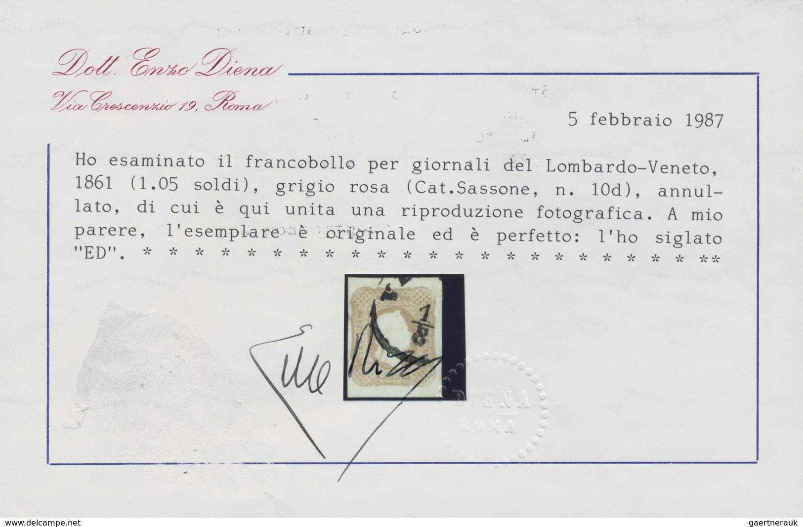 Österreich - Lombardei Und Venetien - Zeitungsmarken: 1861, (1.05) Grauviolett Sauber Gestempelt, Vo - Lombardy-Venetia