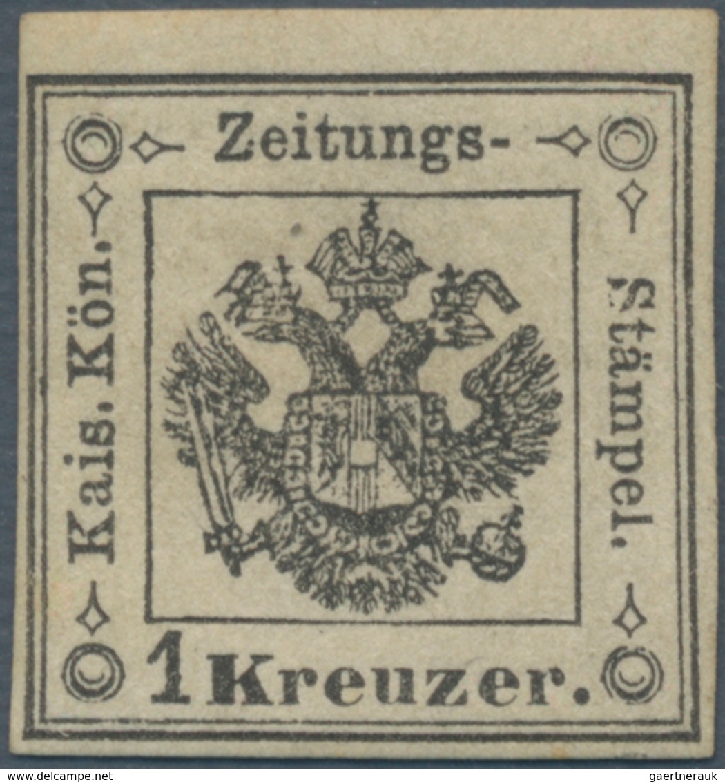 Österreich - Lombardei Und Venetien - Zeitungsstempelmarken: 1858, 1 Kr. Schwarz, Mit Guten Bis Brei - Lombardy-Venetia