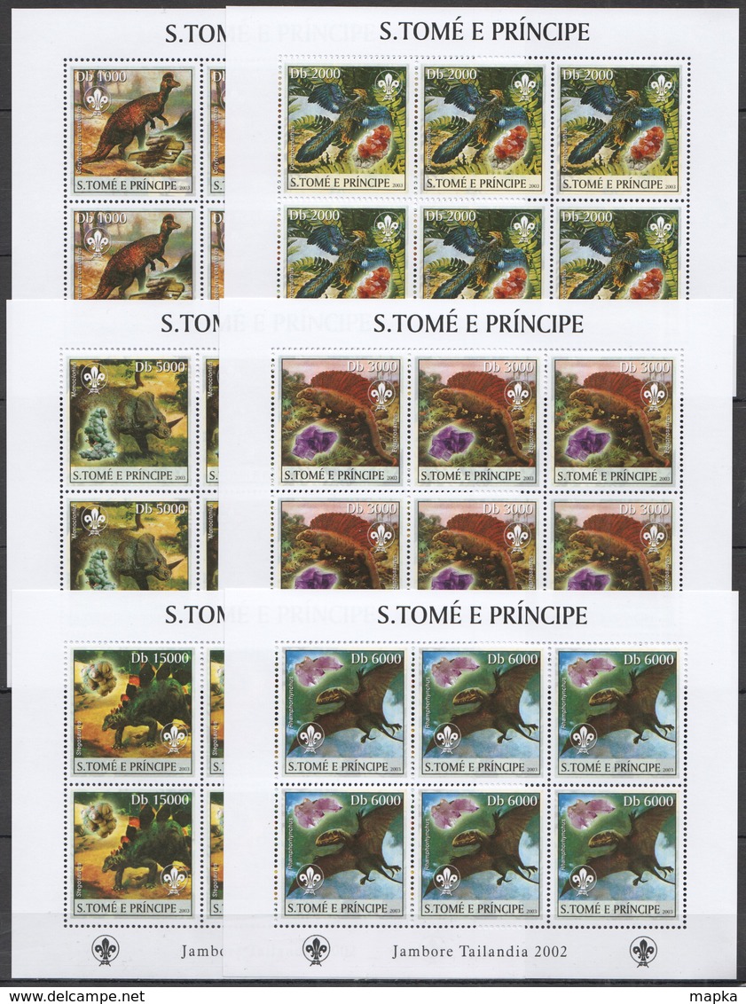 YY392 2003 SAO TOME & PRINCIPE FAUNA DINOSAURS & MINERALS SCOUTING !!! 6SET MNH - Vor- U. Frühgeschichte