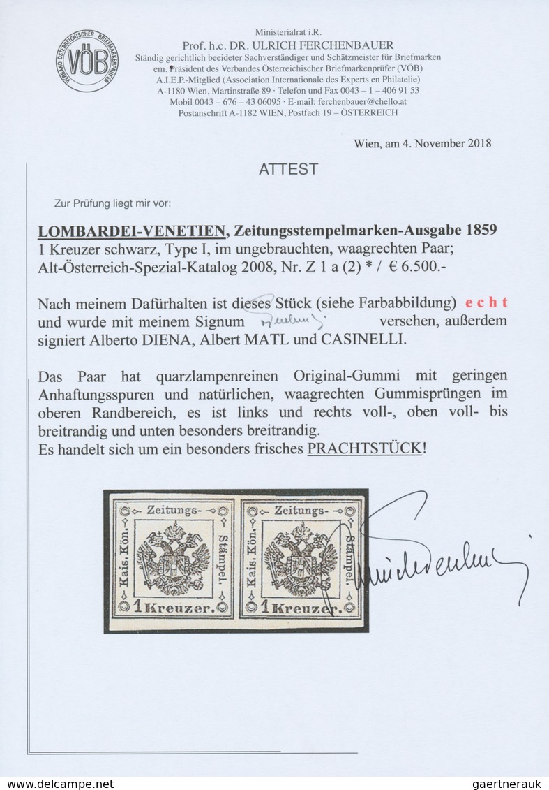 Österreich - Lombardei Und Venetien - Zeitungsstempelmarken: 1859, 1 Kreuzer Schwarz, Type I, Waager - Lombardo-Vénétie