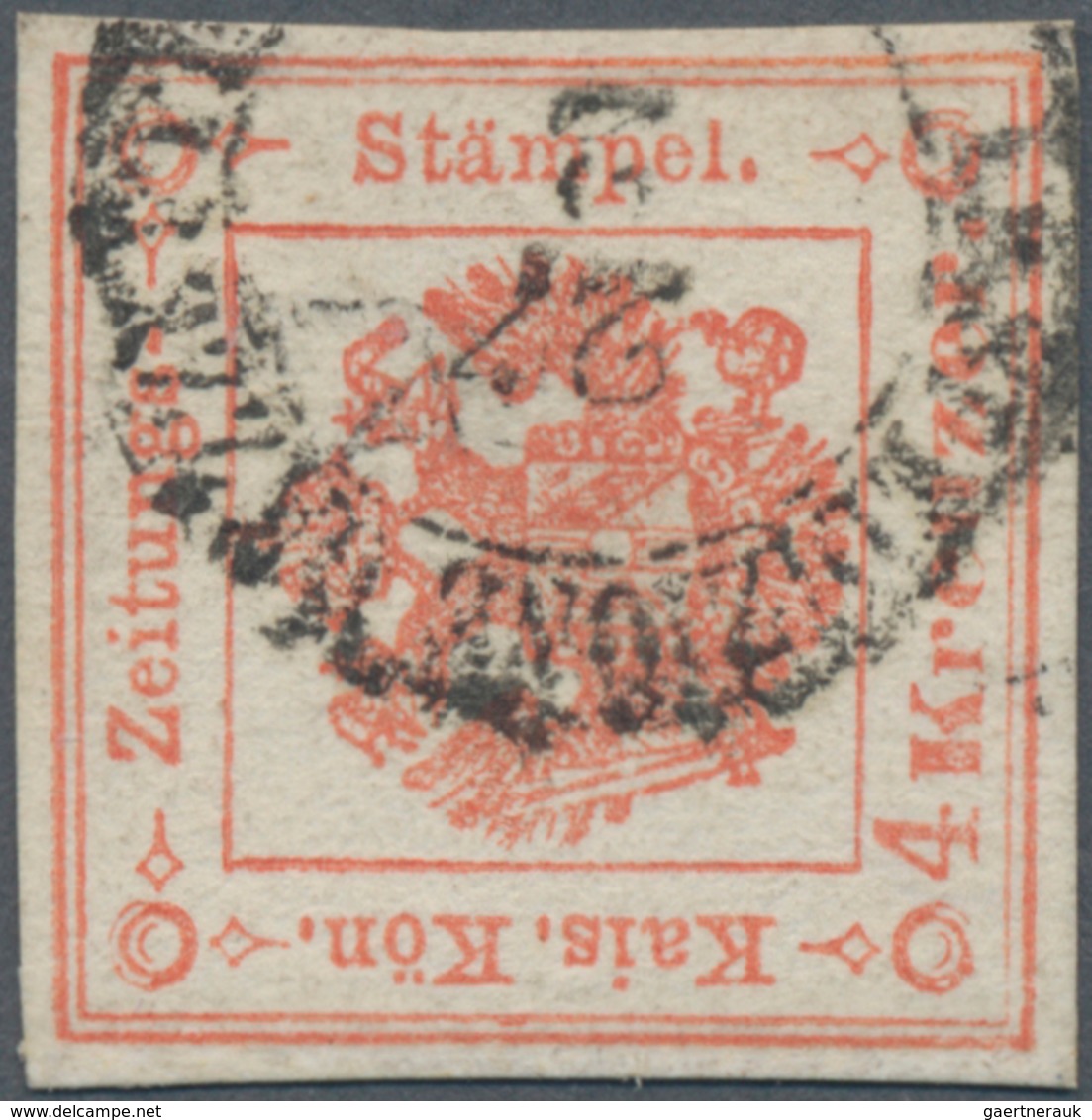 Österreich - Lombardei Und Venetien - Zeitungsstempelmarken: 1858, 4 Kreuzer Rot, Type I Auf Kleinem - Lombardo-Vénétie