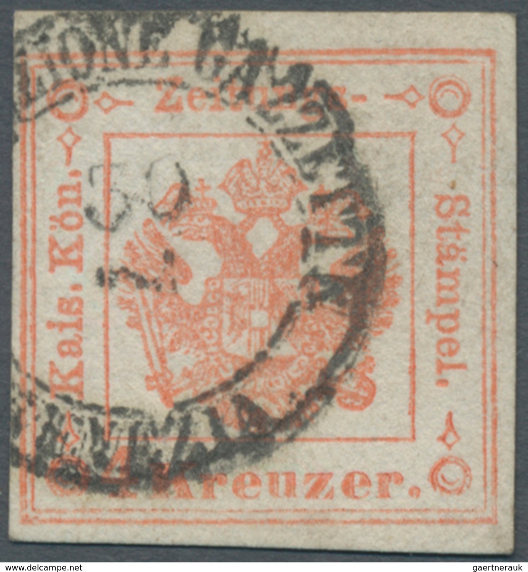 Österreich - Lombardei Und Venetien - Zeitungsstempelmarken: 1858, 4 Kr Rot, Farbfrisches, Voll- Bis - Lombardy-Venetia