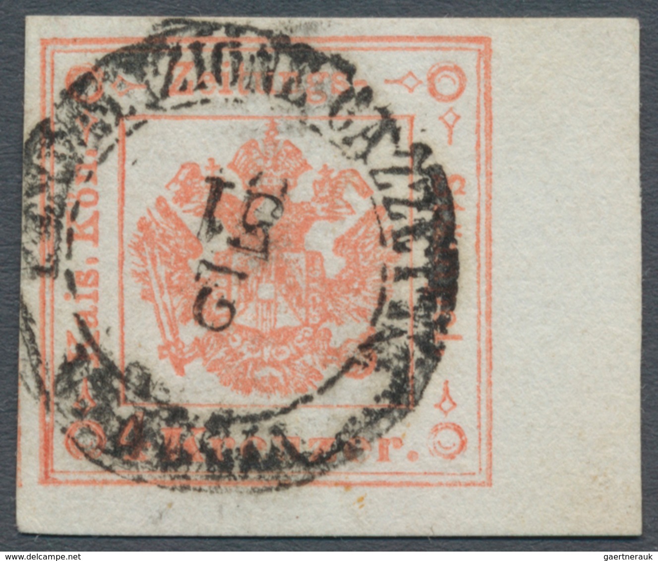 Österreich - Lombardei Und Venetien - Zeitungsstempelmarken: 1858, 4 Kreuzer Rot, Type I, Rechtes Ra - Lombardo-Venetien