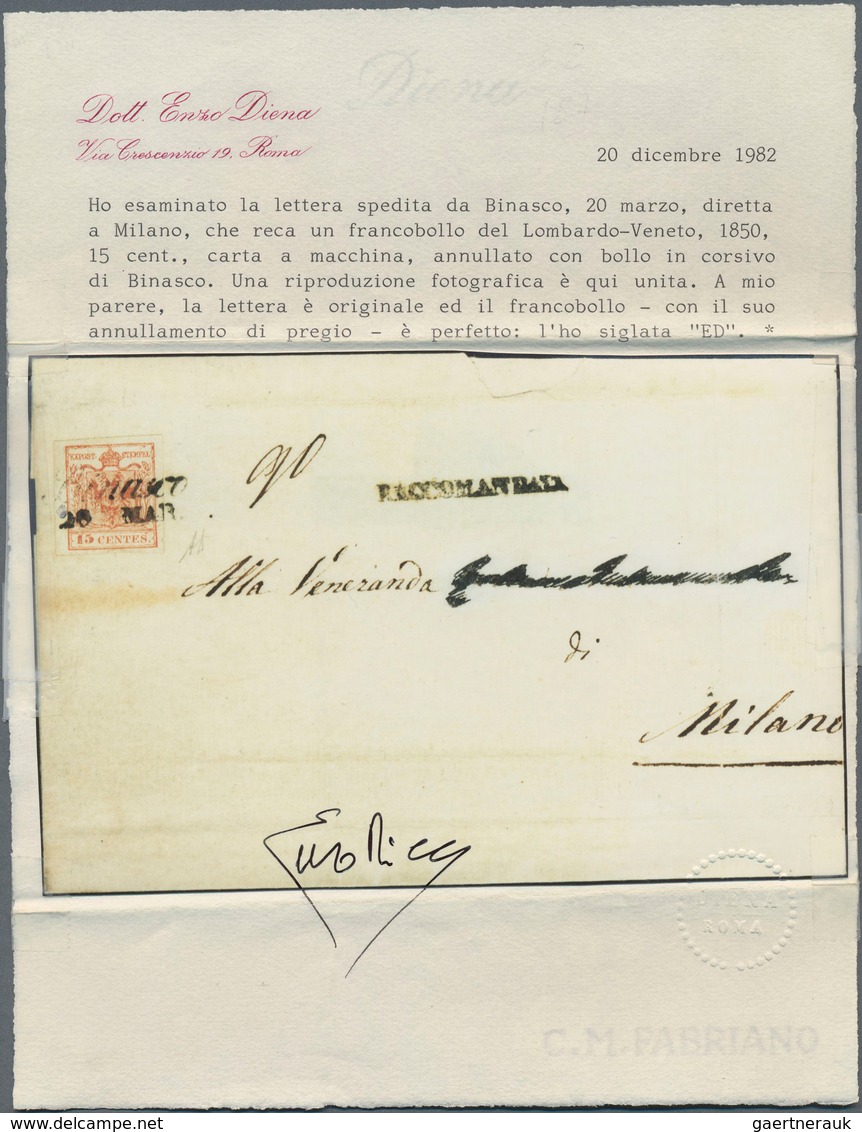 Österreich - Lombardei Und Venetien - Stempel: "BINASCO / 20 MAR", Schreibschriftstempel Auf 15 Cent - Lombardy-Venetia