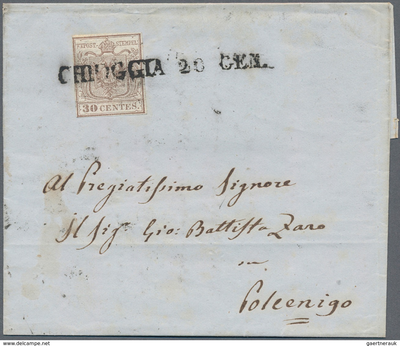 Österreich - Lombardei Und Venetien - Stempel: "CHIOGGIA 20 GEN", L1 (Sassone SD 8 Punkte), Auf 30 C - Lombardy-Venetia