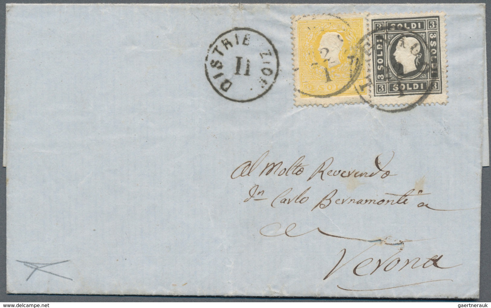 Österreich - Lombardei Und Venetien - Stempel: "LEGNAGO 22/1" (K1, Sassone C1) Auf 2 Soldi Gelb Und - Lombardy-Venetia