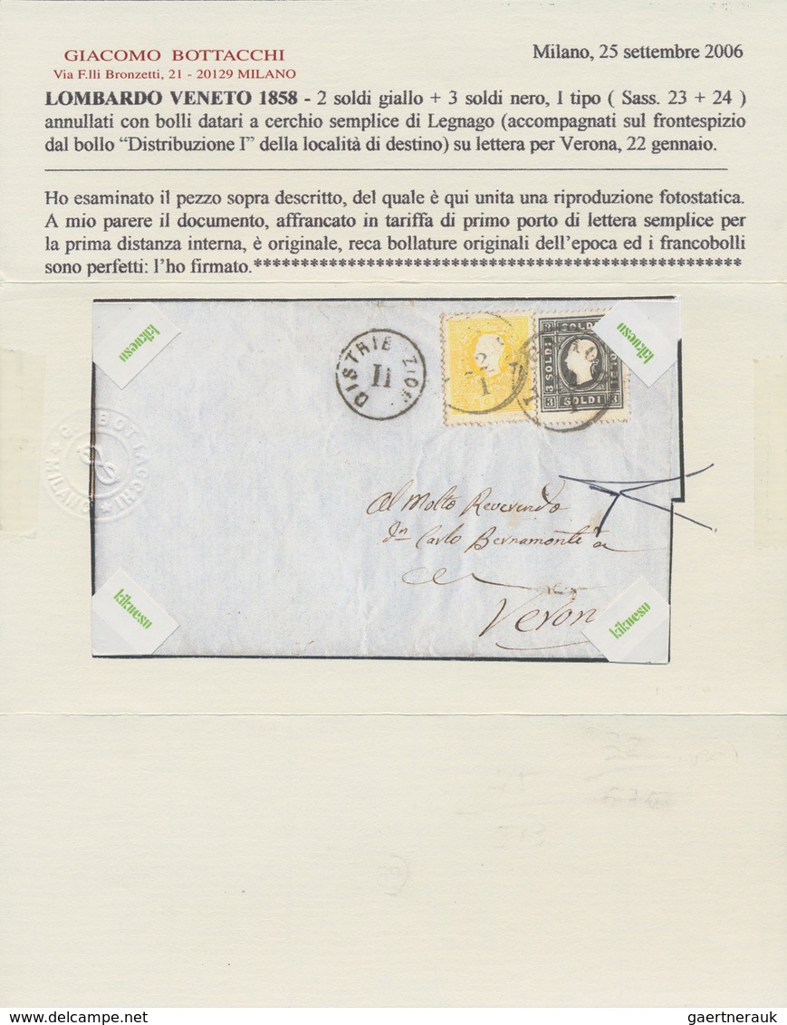 Österreich - Lombardei Und Venetien - Stempel: "LEGNAGO 22/1" (K1, Sassone C1) Auf 2 Soldi Gelb Und - Lombardo-Vénétie