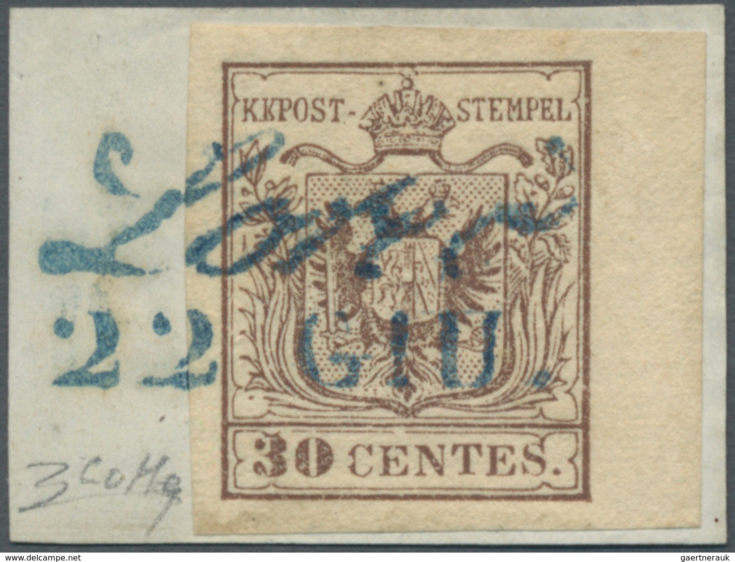 Österreich - Lombardei Und Venetien - Stempel: LOREO 22 GIU., Blauer Kursiv-L2 (Müller 133b) Ideal K - Lombardo-Vénétie