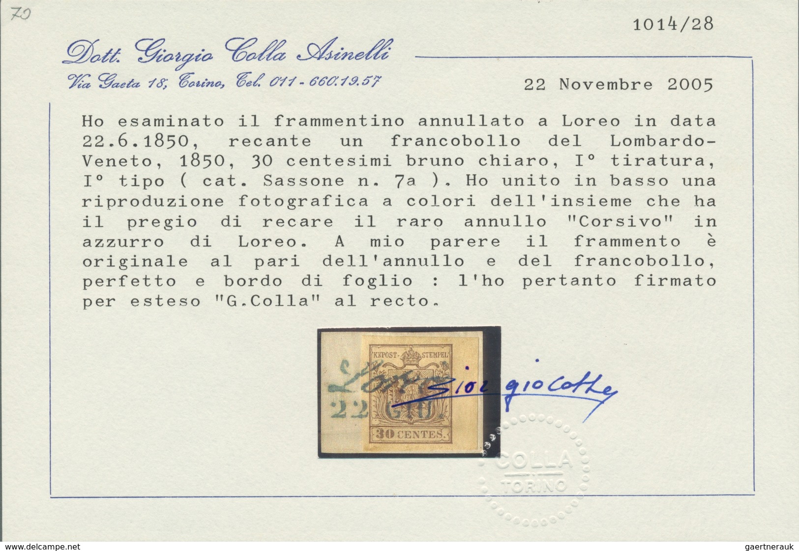 Österreich - Lombardei Und Venetien - Stempel: LOREO 22 GIU., Blauer Kursiv-L2 (Müller 133b) Ideal K - Lombardo-Vénétie