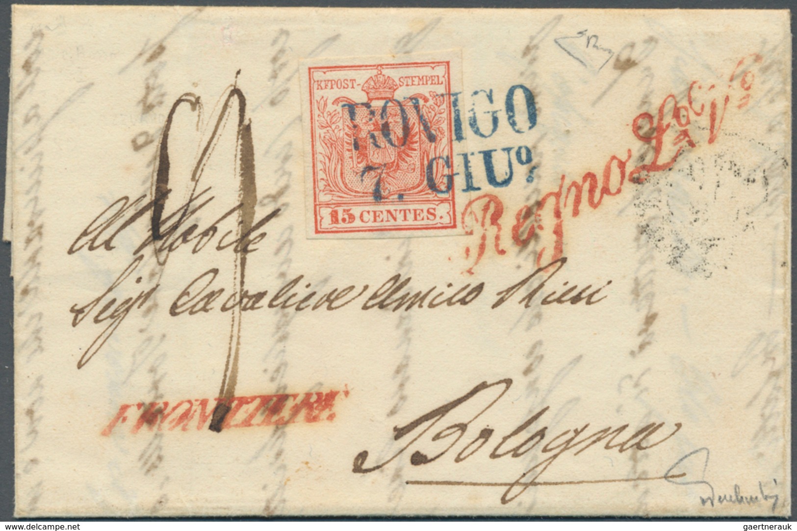 Österreich - Lombardei Und Venetien - Stempel: ROVIGO 7. GIU° (1850), Blauer L2 (Müller 209a) Ideal - Lombardy-Venetia