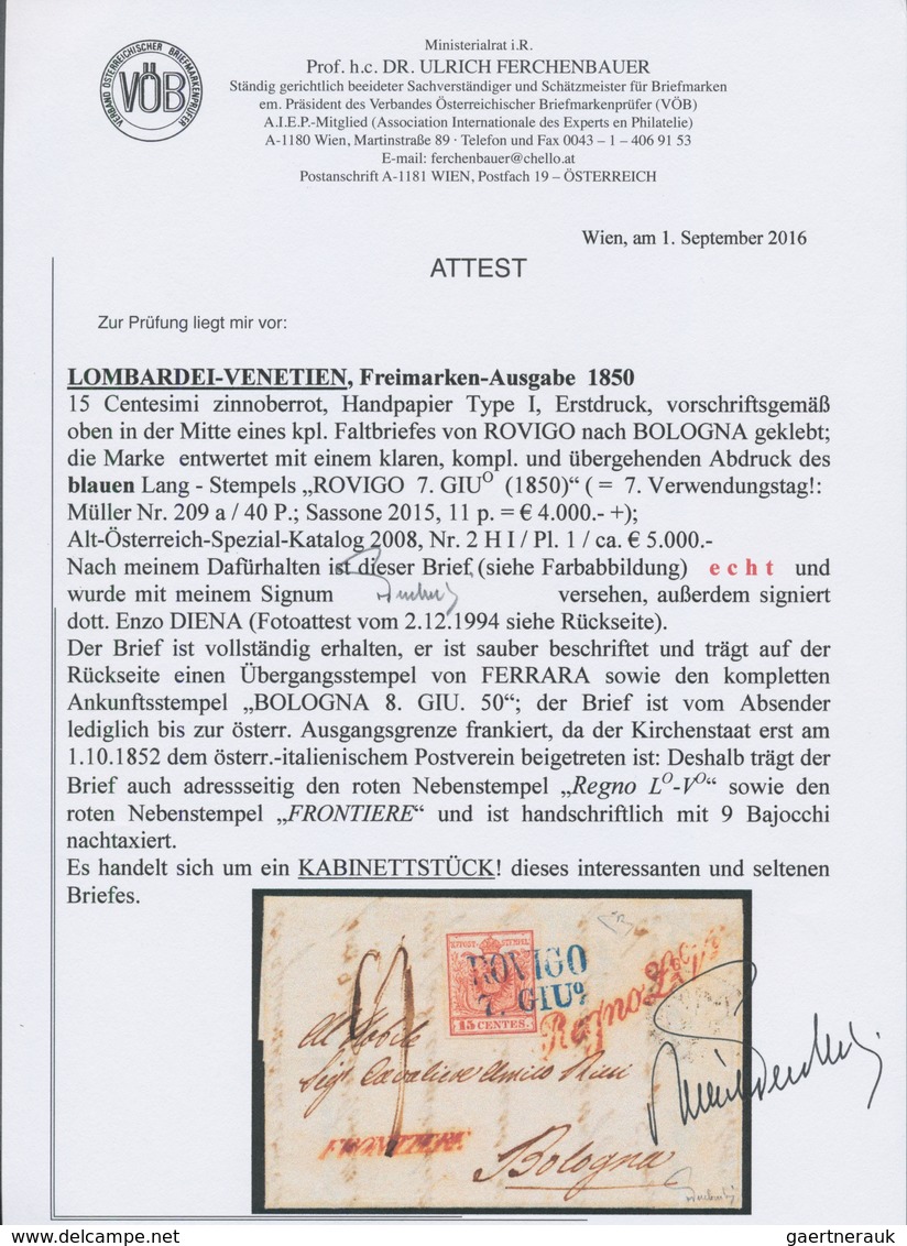 Österreich - Lombardei Und Venetien - Stempel: ROVIGO 7. GIU° (1850), Blauer L2 (Müller 209a) Ideal - Lombardy-Venetia