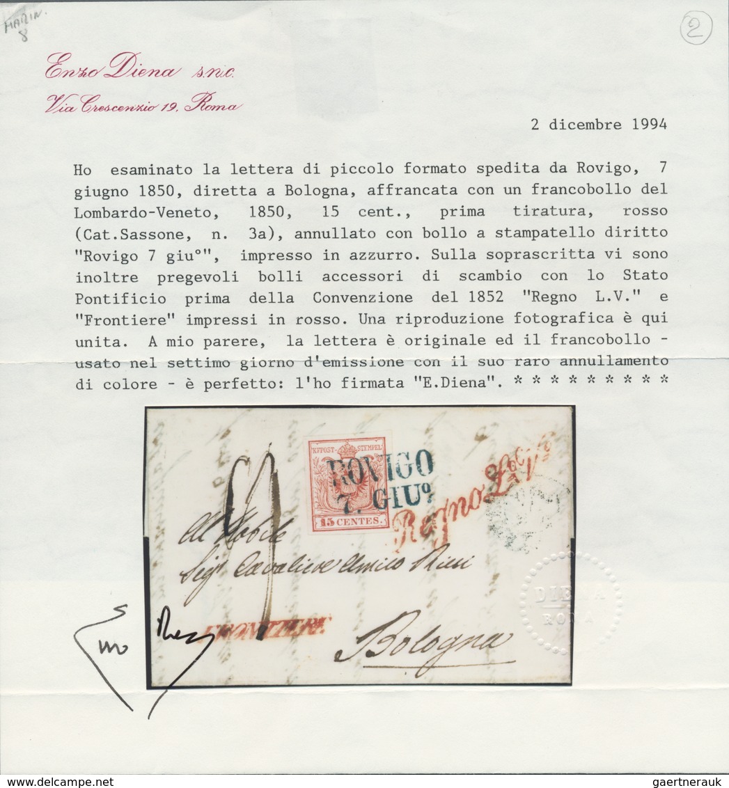 Österreich - Lombardei Und Venetien - Stempel: ROVIGO 7. GIU° (1850), Blauer L2 (Müller 209a) Ideal - Lombardo-Vénétie